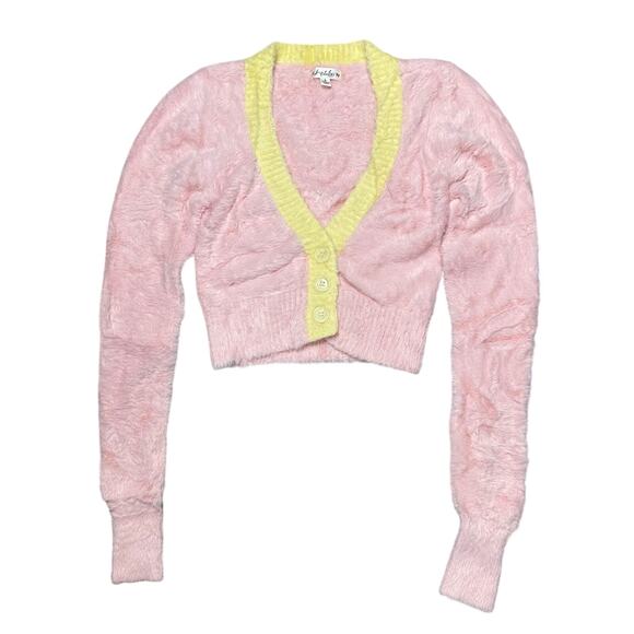 For Love & Lemons Sheila Cropped Cardigan Pink and Yellow - Picture 1 of 7